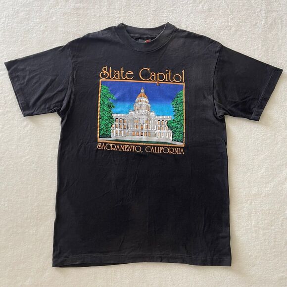 Vintage 80s Keehn Scenes State Capitol Sz L Foil Printed Rare Made In‎ USA - Picture 10 of 14